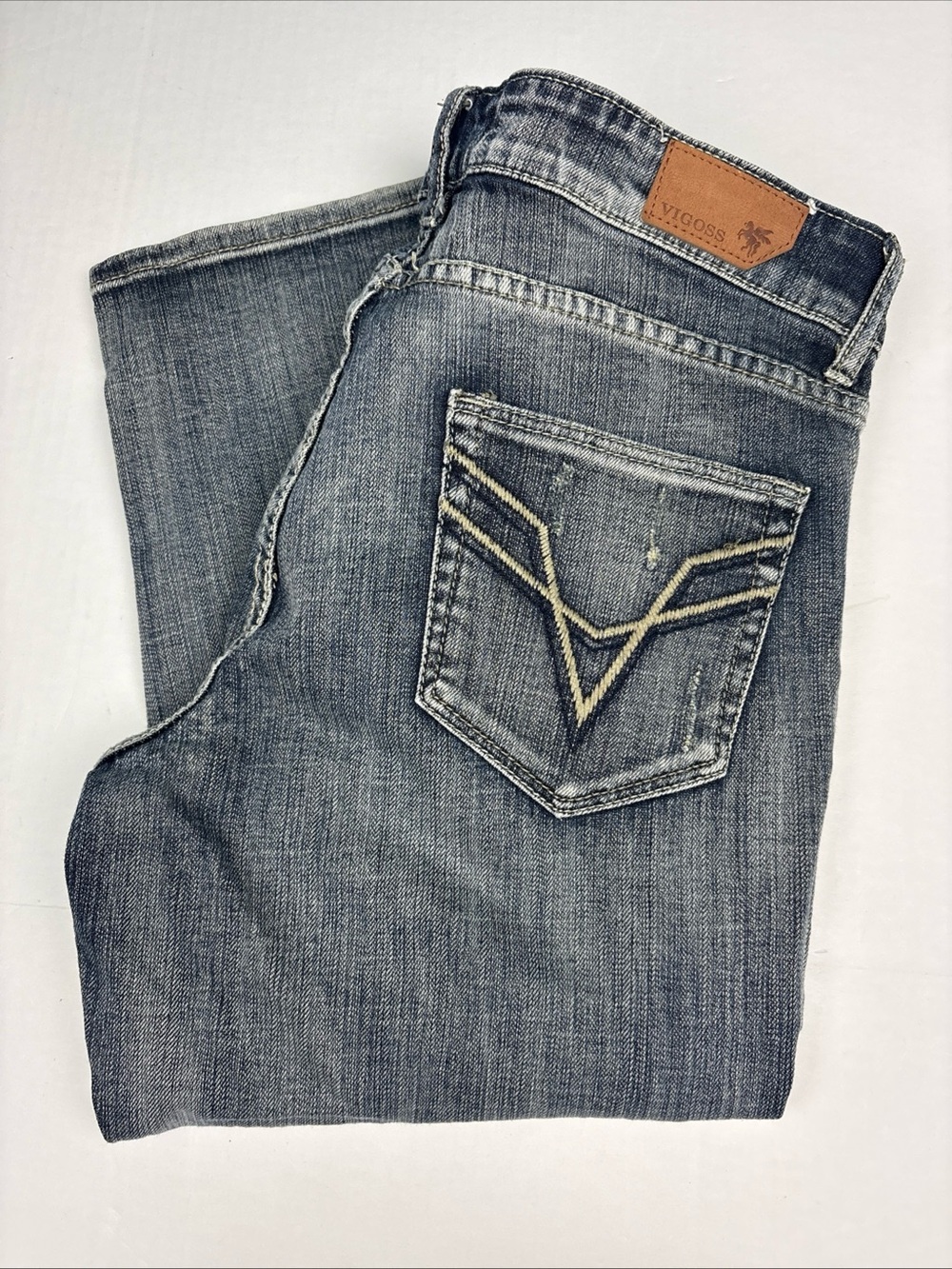 Vigoss Women Junior Size 13 Capri Jeans Blue Denim Distressed Cotton Blend Crop